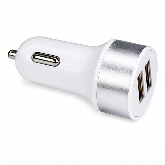 Cargador con 2 Puertos USB BLANCO-PLATA