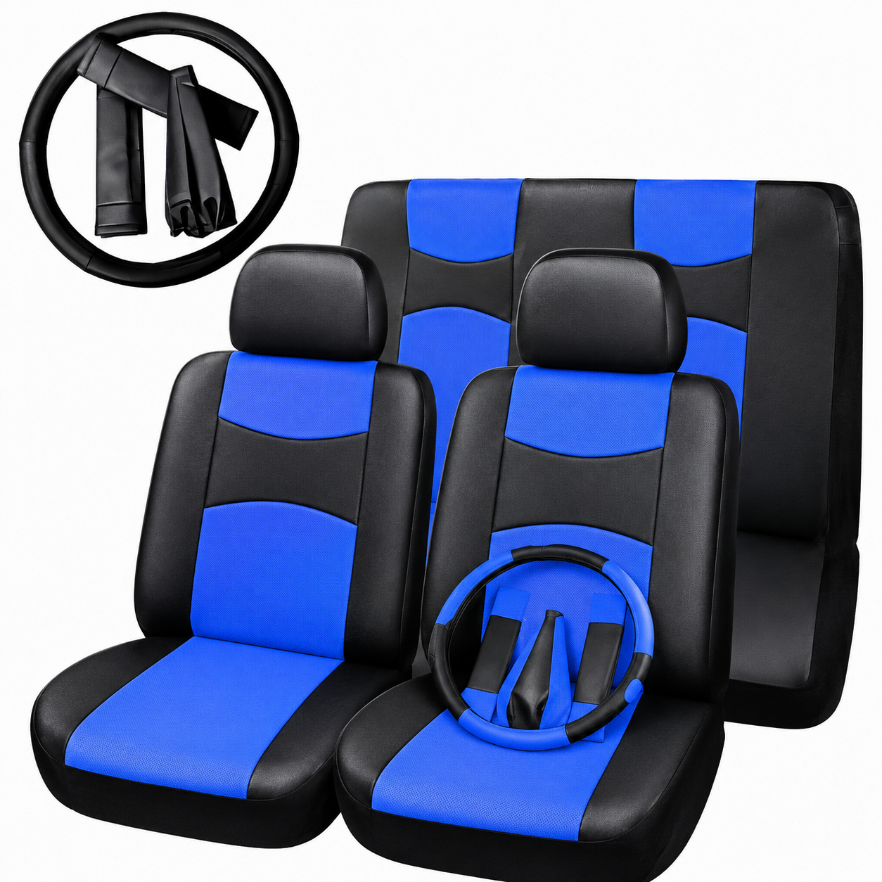 Funda Asiento Cuerina Racing Negro/Azul