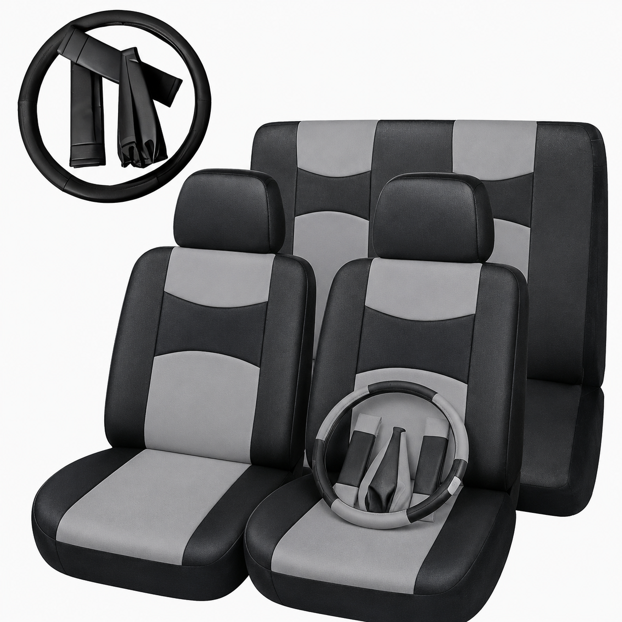 Funda Asiento Cuerina Racing Negro/Gris