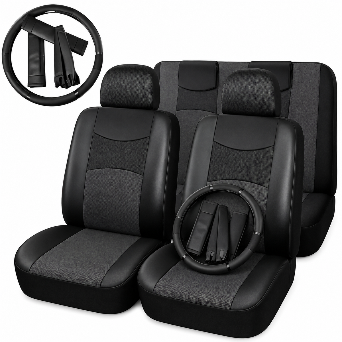 Funda Asiento Cuerina Racing Negro/Negro