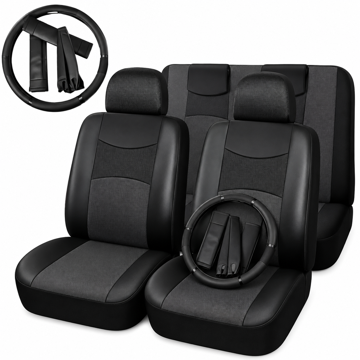Funda Asiento Cuerina Racing Negro/Negro